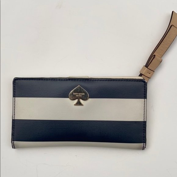 Kate Spade Cameron Slim Bifold  wallet  Bone Navy Stripe - Picture 1 of 8